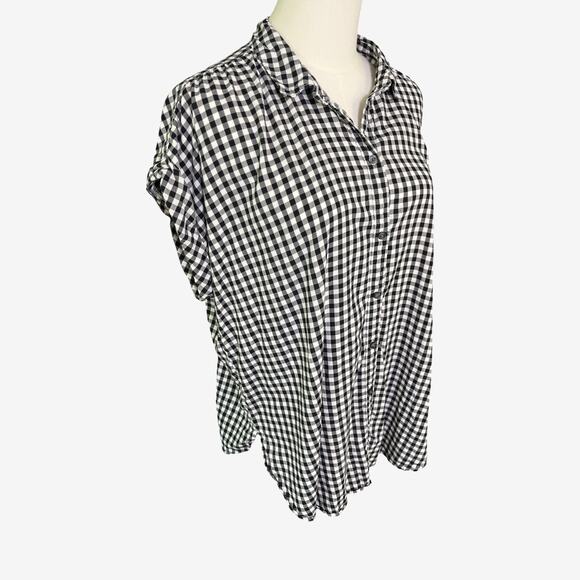 Abercrombie & Fitch Black White Gingham Short Sleeve Button Down Shirt L - Picture 4 of 9